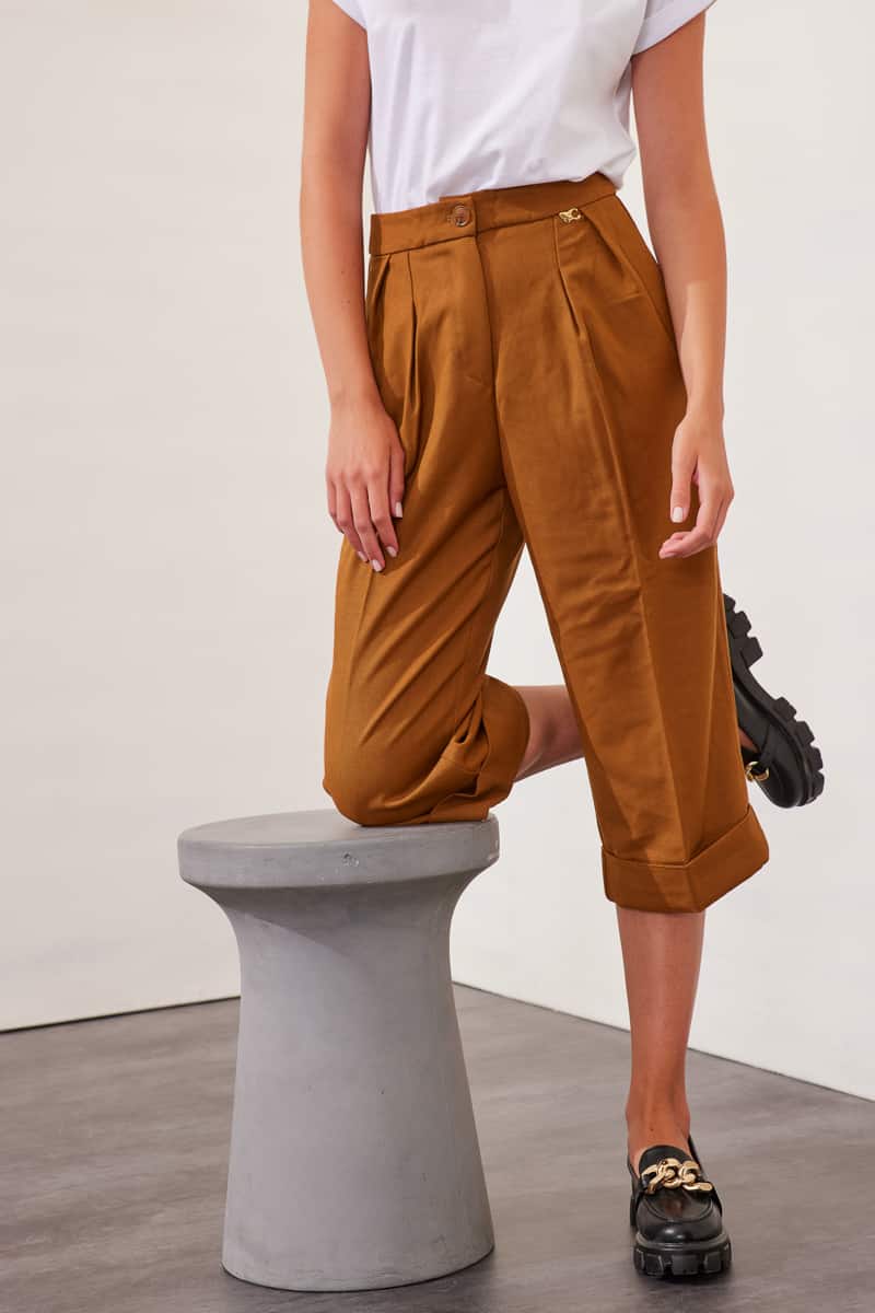 Παντελόνι υψηλόμεσο zip culotte με πιέτες