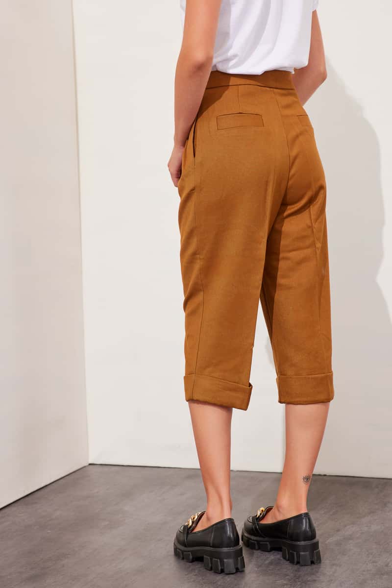Παντελόνι υψηλόμεσο zip culotte με πιέτες