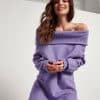 Μίνι πλεκτό φόρεμα με έξω τους ώμους - Purple