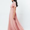 Φόρεμα μάξι με V ντεκολτέ ροζ side