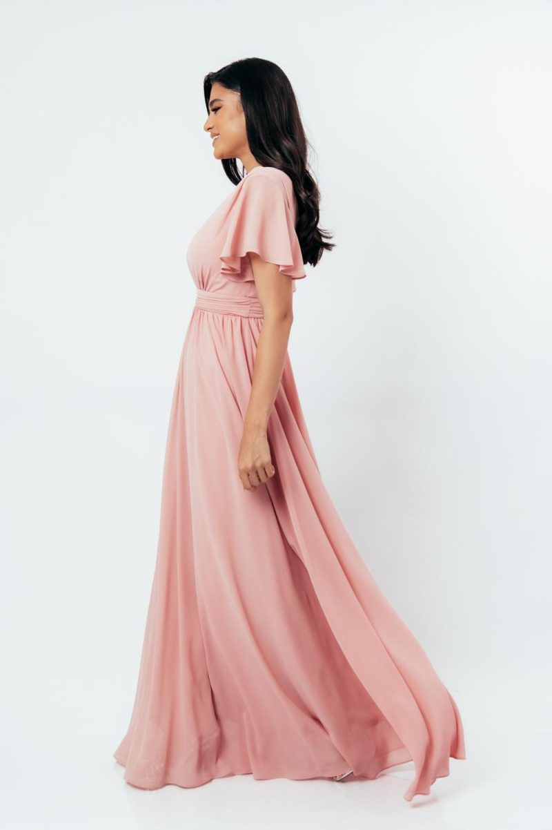Φόρεμα μάξι με V ντεκολτέ ροζ side