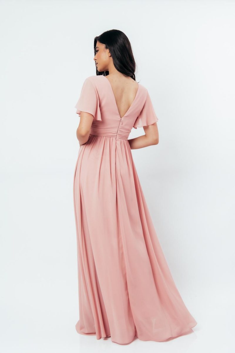 Φόρεμα μάξι με V ντεκολτέ ροζ back