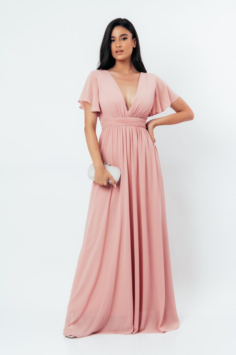 Φόρεμα μάξι με V ντεκολτέ ροζ profile