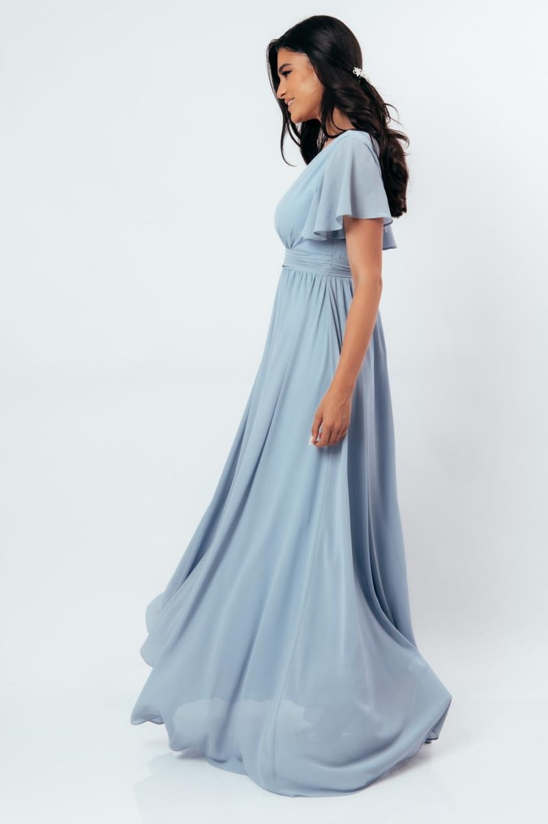Φόρεμα maxi v neck side skyblue