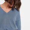 Πλεκτή μπλούζα με V λαιμόκοψη STORM BLUE details