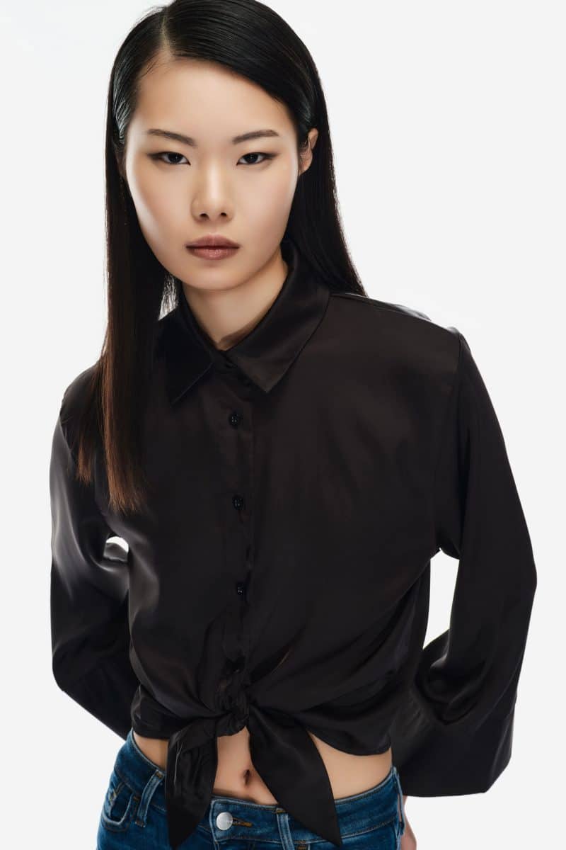 Κοντό πουκάμισο με φιόγκο στη μέση black details