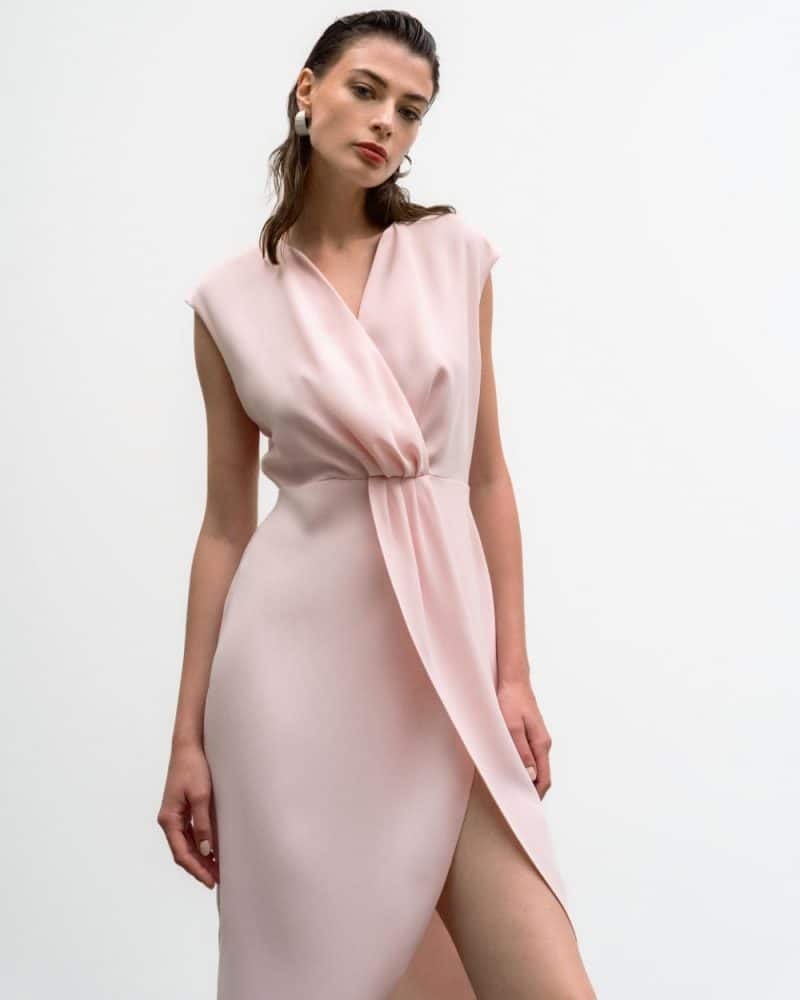 Φόρεμα κρουαζέ με πιέτες pink details
