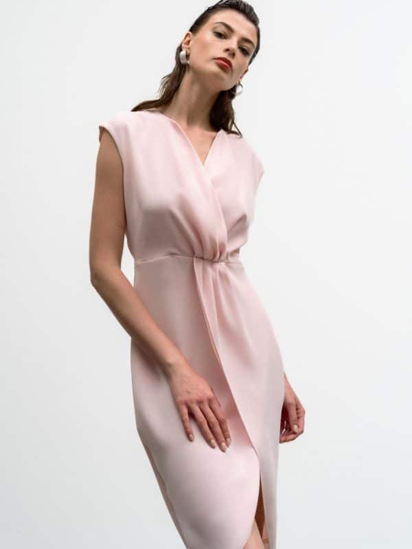 Φόρεμα κρουαζέ με πιέτες pink side