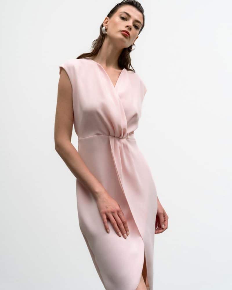 Φόρεμα κρουαζέ με πιέτες pink side
