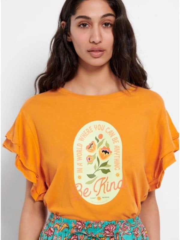 T-shirt με βολάν στο μανίκι και τύπωμα μπροστά SUN profile