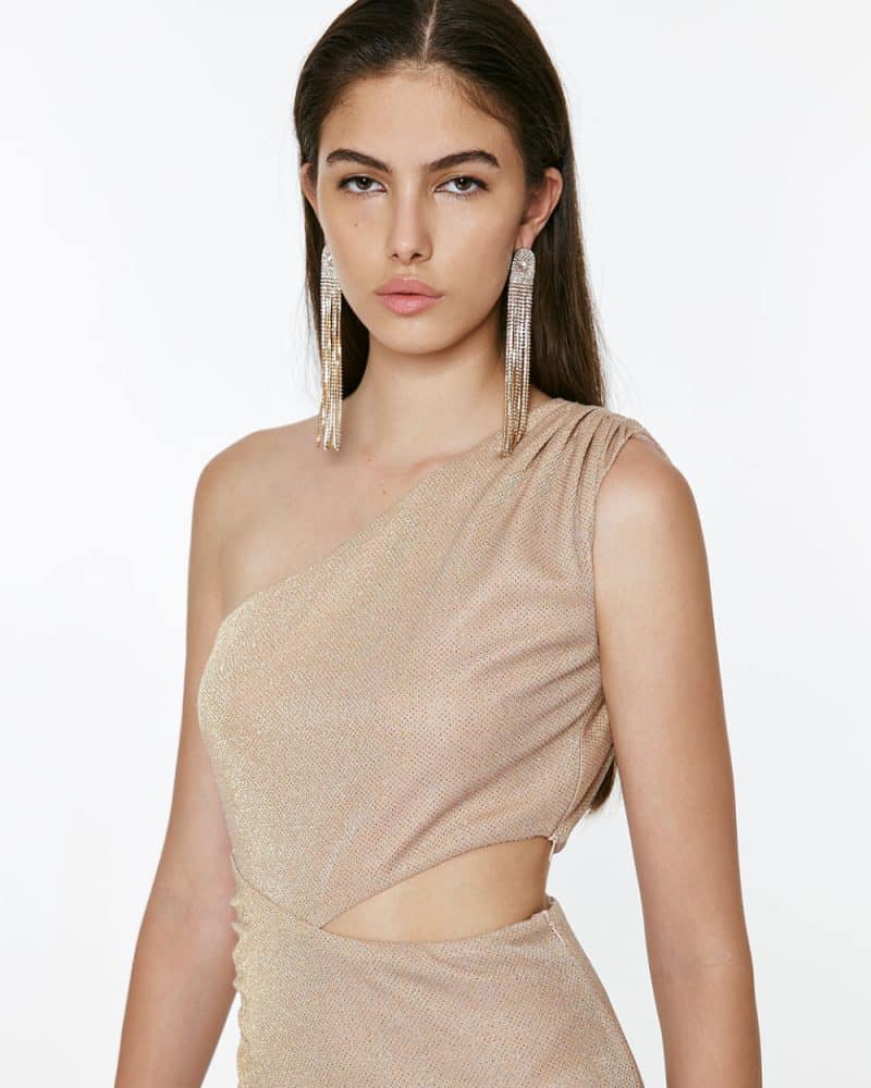 Φόρεμα μάξι lurex με έναν ώμο details