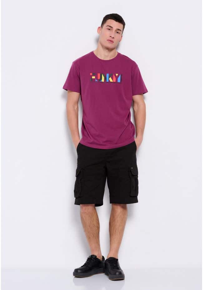 Loose fit t-shirt με colorblock branded τύπωμα
