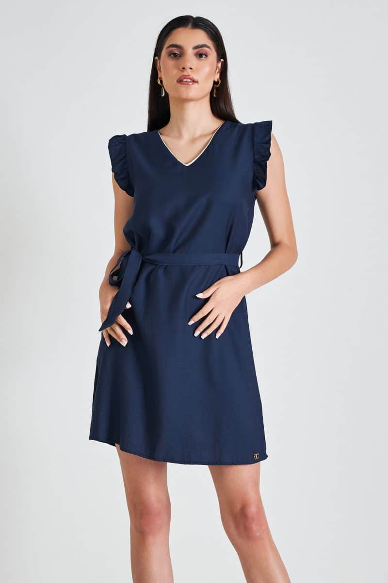 Φόρεμα κοντό με βολάν στον ώμο navy blue profile