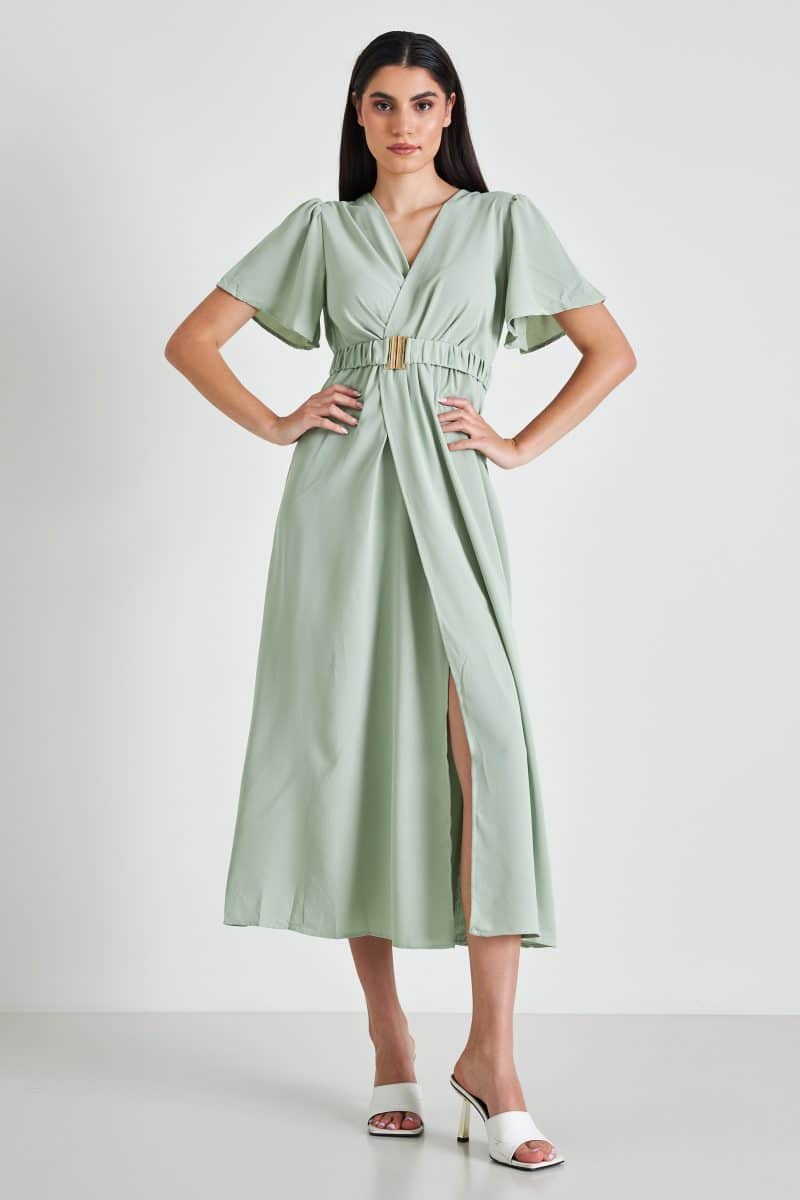 Φόρεμα μακρύ με άνοιγμα pale green profile