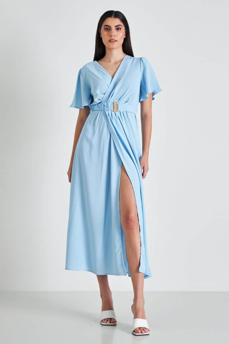 Φόρεμα μακρύ με άνοιγμα sky blue profile