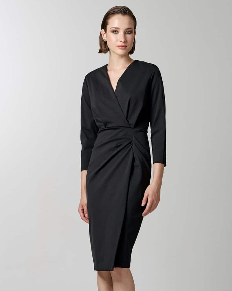 Φόρεμα μίντι κρουαζέ με πιέτες profile black 34-3101